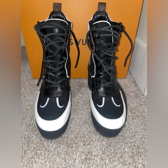 Louis Vuitton platform Laureate Desert black white mesh lace up ankle boots - Picture 5 of 8